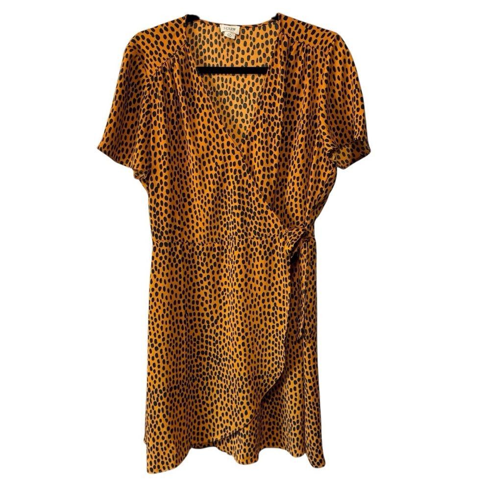 J.Crew Drapey Cheetah Print Twill Wrap Dress with Black Dot Print Mustard - Picture 4 of 9